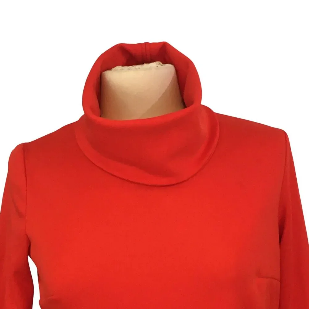 Vintage Red Double Knit Cowl Neck Long Sleeve Shirt Top Turtleneck sz 8, 38 bust
